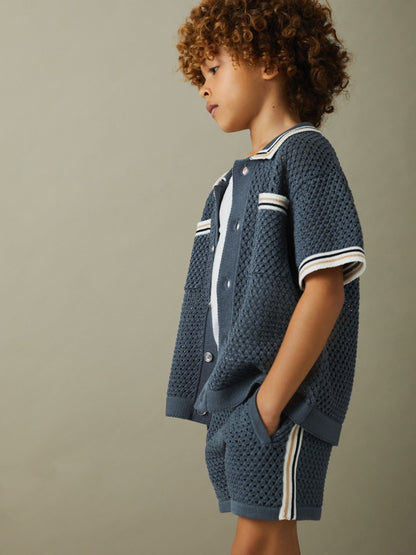 Dsiney Kidz - Reiss Airforce Blue Creek 3-9 yrs Crochet Contrast Trim Elasticated Shorts image 1