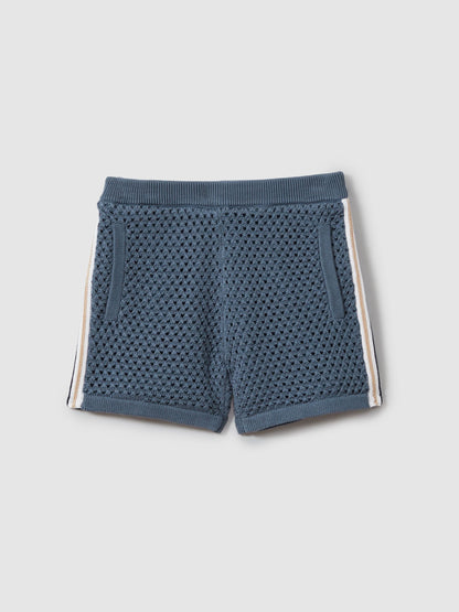 Dsiney Kidz - Reiss Airforce Blue Creek 3-9 yrs Crochet Contrast Trim Elasticated Shorts image 2