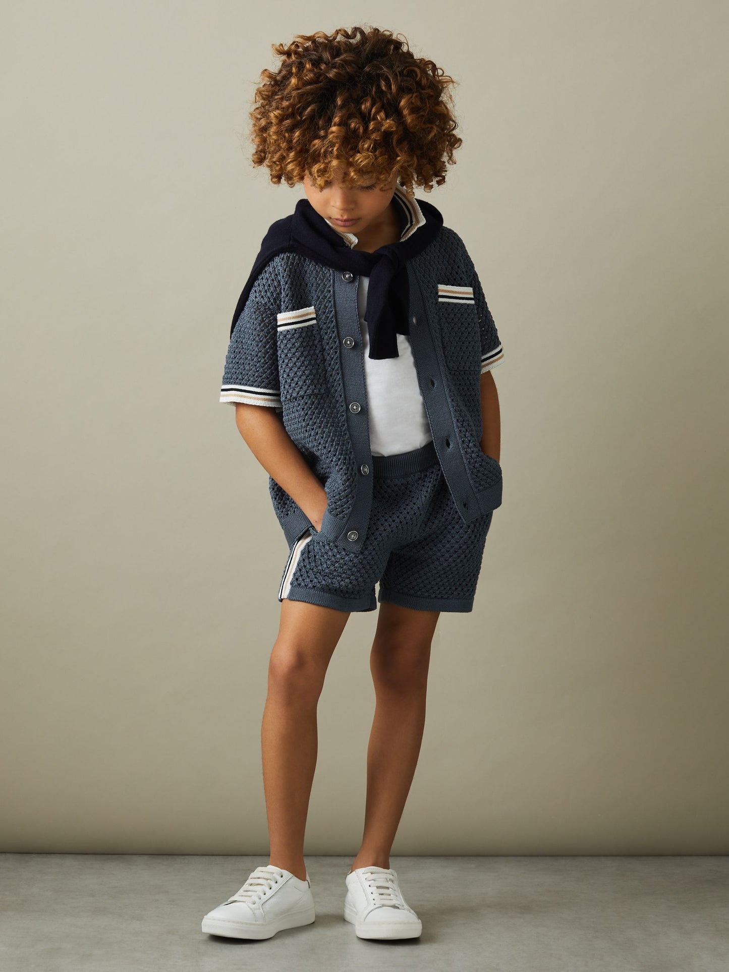 Dsiney Kidz - Reiss Airforce Blue Creek 3-9 yrs Crochet Contrast Trim Elasticated Shorts image 3