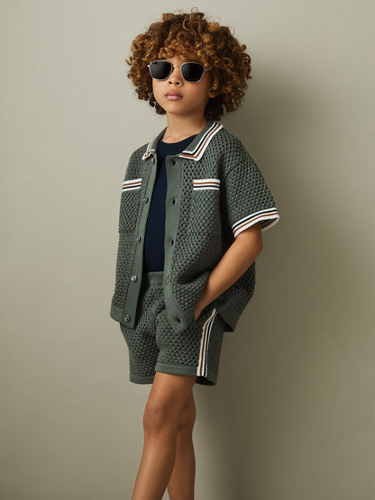 Dsiney Kidz - Reiss Dark Sage Green Coulson 9-13 yrs Crochet Contrast Trim Shirt image 1