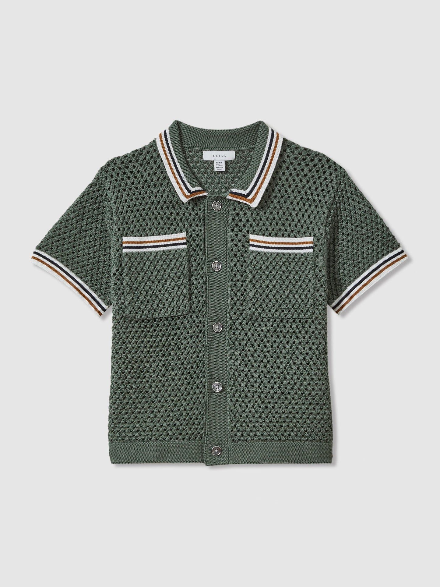 Dsiney Kidz - Reiss Dark Sage Green Coulson 9-13 yrs Crochet Contrast Trim Shirt image 2