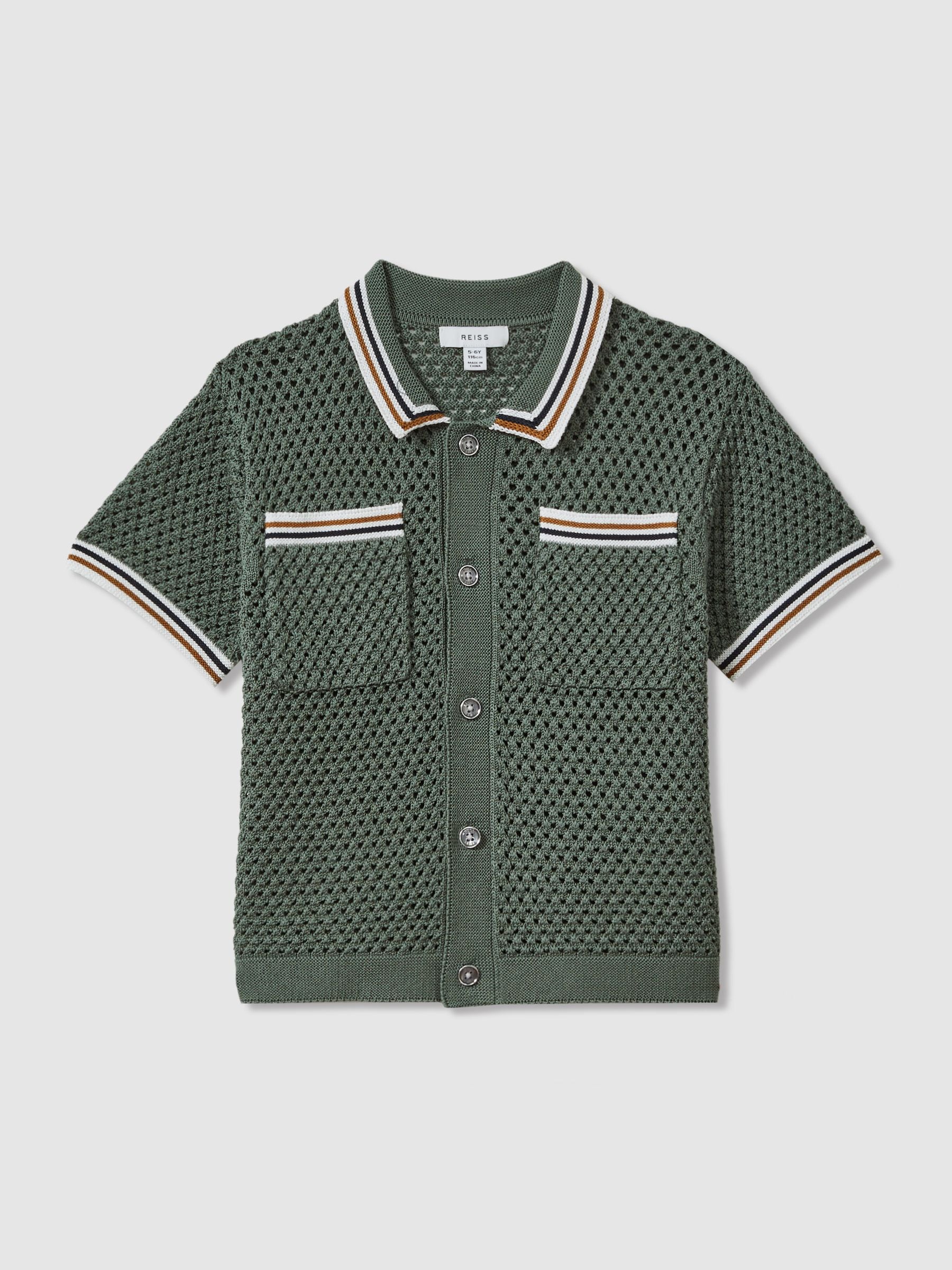 Dsiney Kidz - Reiss Dark Sage Green Coulson 9-13 yrs Crochet Contrast Trim Shirt image 2