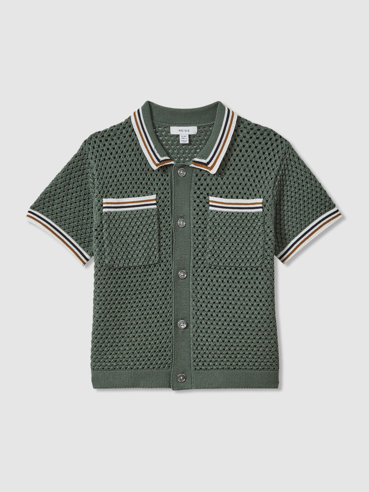 Dsiney Kidz - Reiss Dark Sage Green Coulson 9-13 yrs Crochet Contrast Trim Shirt image 2
