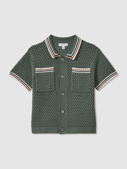 Dsiney Kidz - Reiss Dark Sage Green Coulson 9-13 yrs Crochet Contrast Trim Shirt image 2