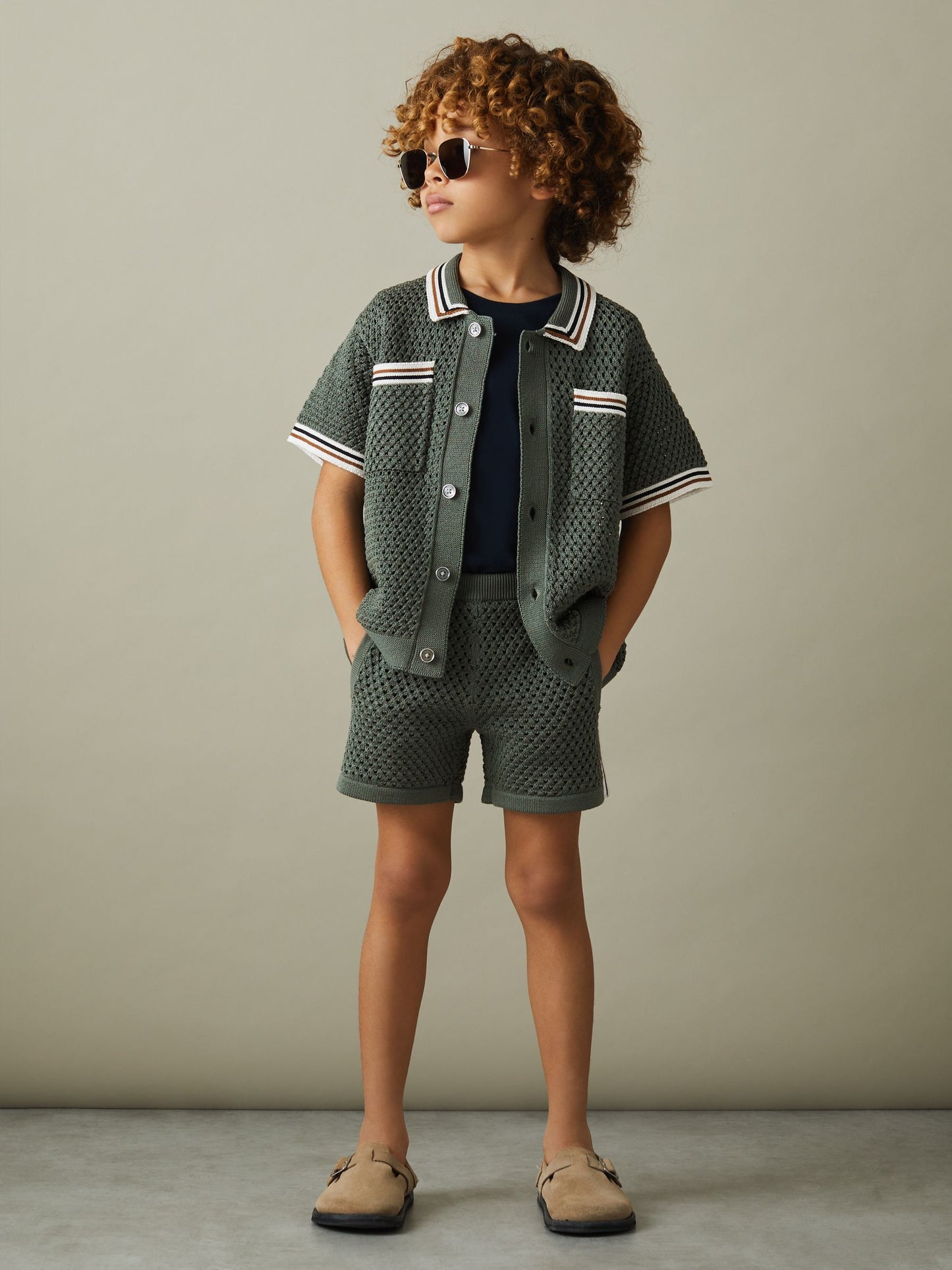 Dsiney Kidz - Reiss Dark Sage Green Coulson 9-13 yrs Crochet Contrast Trim Shirt image 3