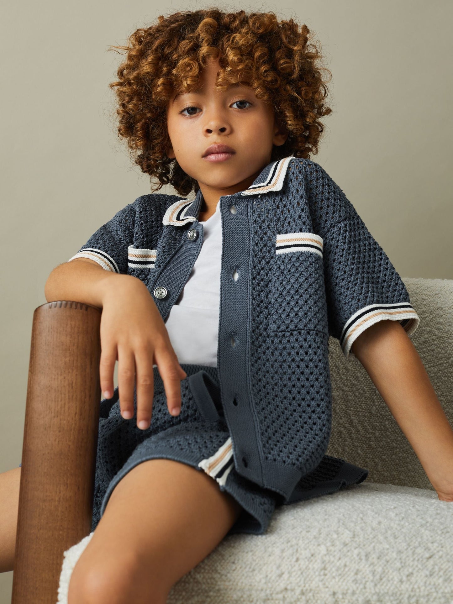 Dsiney Kidz - Reiss Airforce Blue Coulson 3-9 yrs Crochet Contrast Trim Shirt image 1