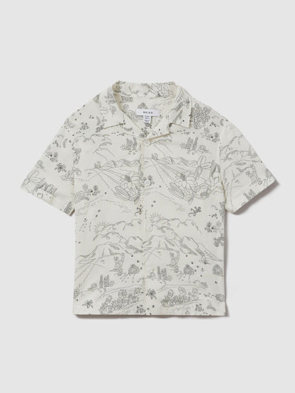 Dsiney Kidz - Reiss Ecru Gobi 9-13 yrs Sketch Design Cuban Collar Shirt image 2