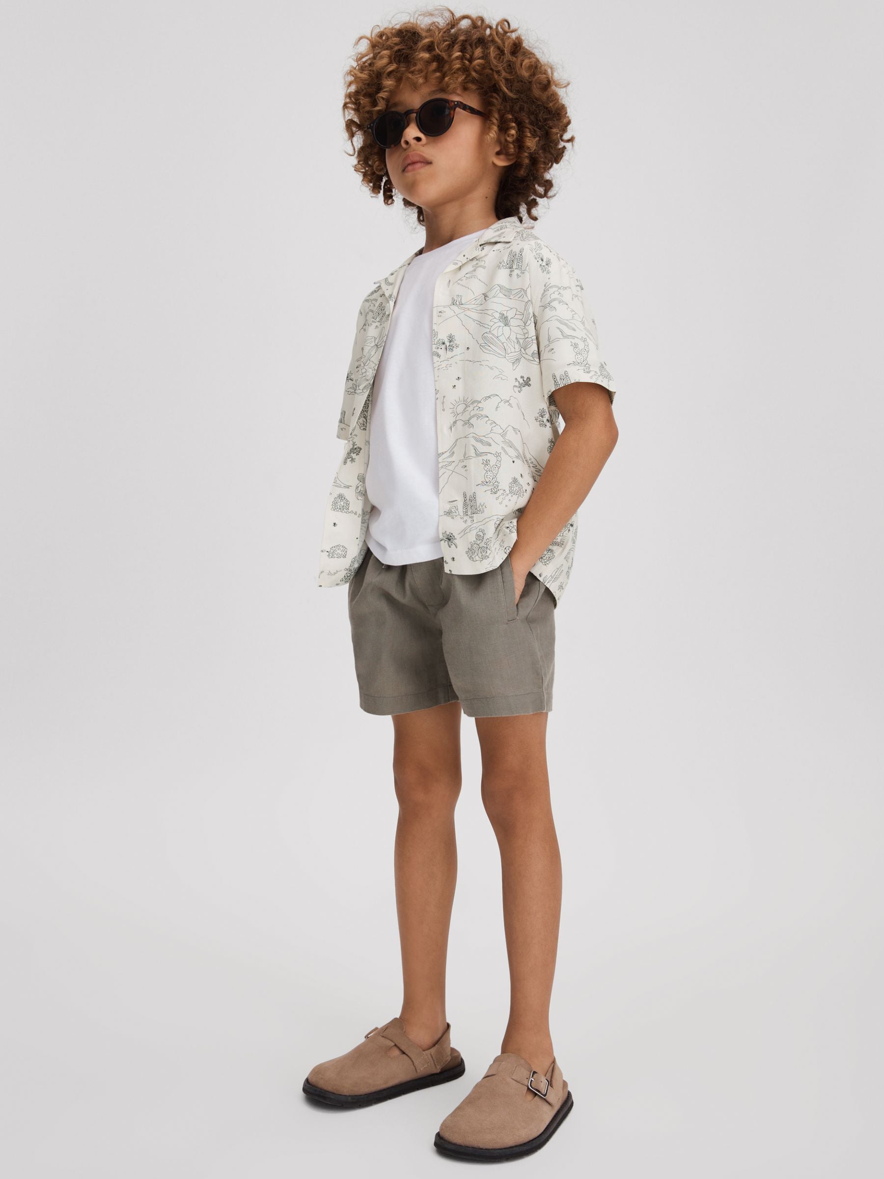 Dsiney Kidz - Reiss Ecru Gobi 9-13 yrs Sketch Design Cuban Collar Shirt image 3
