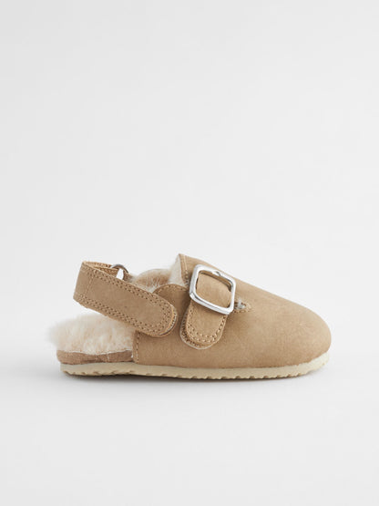 Neutral Faux Fur Lined Baby Clog Shoes (0-18mths)