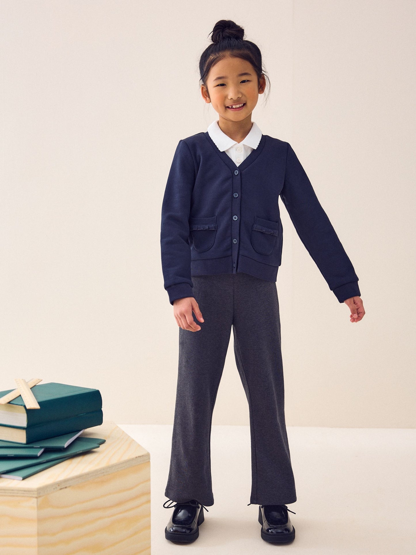 Dsiney Kidz - Navy Blue Cotton Rich Frill Pocket Jersey School Cardigan (3-16yrs) image 2