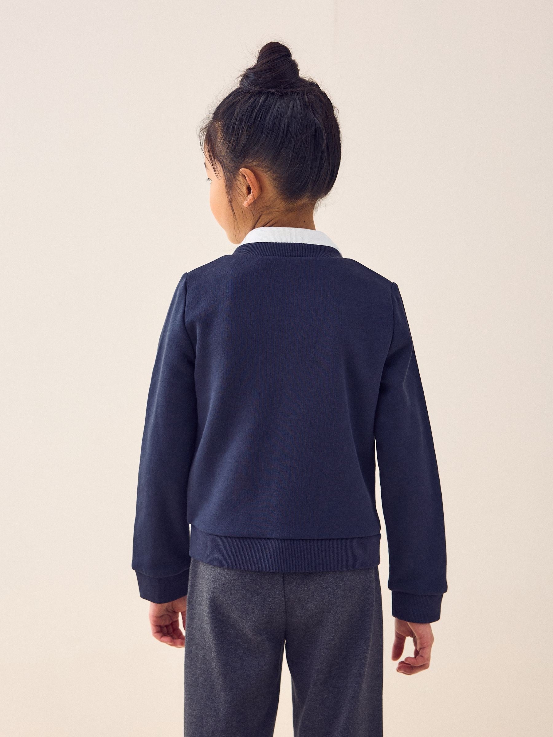 Dsiney Kidz - Navy Blue Cotton Rich Frill Pocket Jersey School Cardigan (3-16yrs) image 3