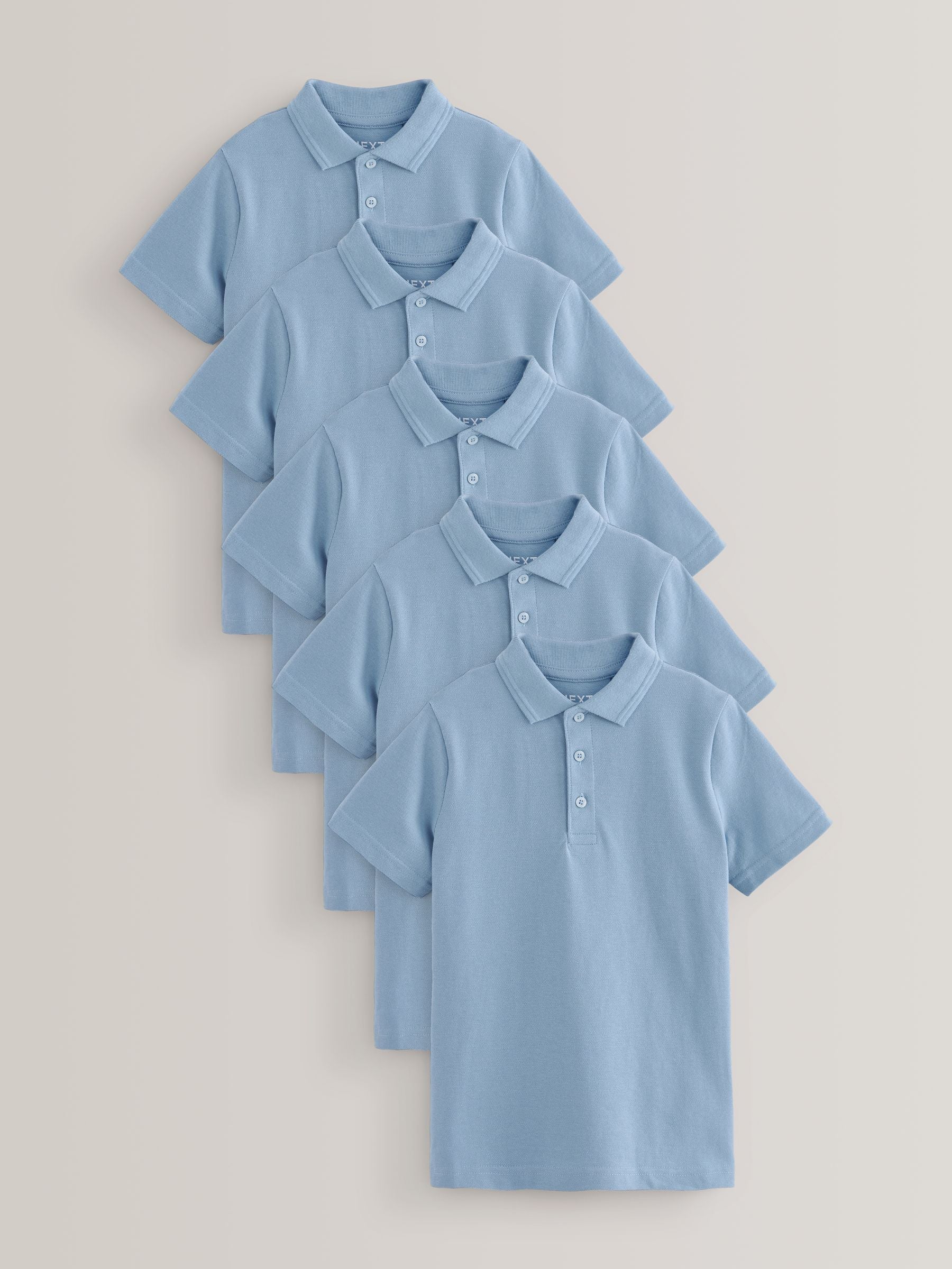 Dsiney Kidz - Blue School Short Sleeve Cotton Polo Shirts 5 Pack (3-16yrs) image 1