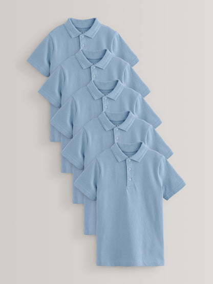 Dsiney Kidz - Blue School Short Sleeve Cotton Polo Shirts 5 Pack (3-16yrs) image 1