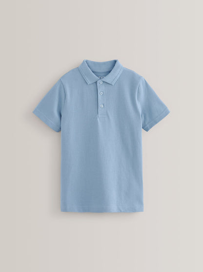 Dsiney Kidz - Blue School Short Sleeve Cotton Polo Shirts 5 Pack (3-16yrs) image 2