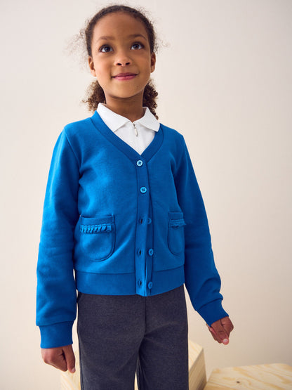 Dsiney Kidz - Blue Cotton Rich Frill Pocket Jersey School Cardigan (3-16yrs) image 1