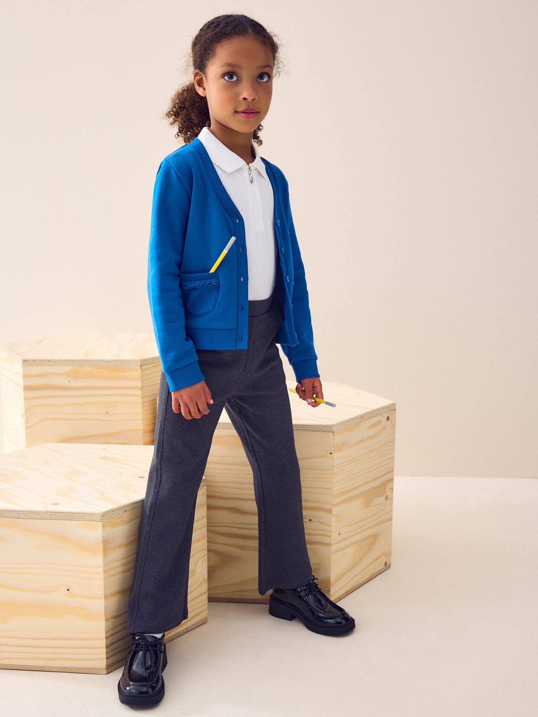 Dsiney Kidz - Blue Cotton Rich Frill Pocket Jersey School Cardigan (3-16yrs) image 2