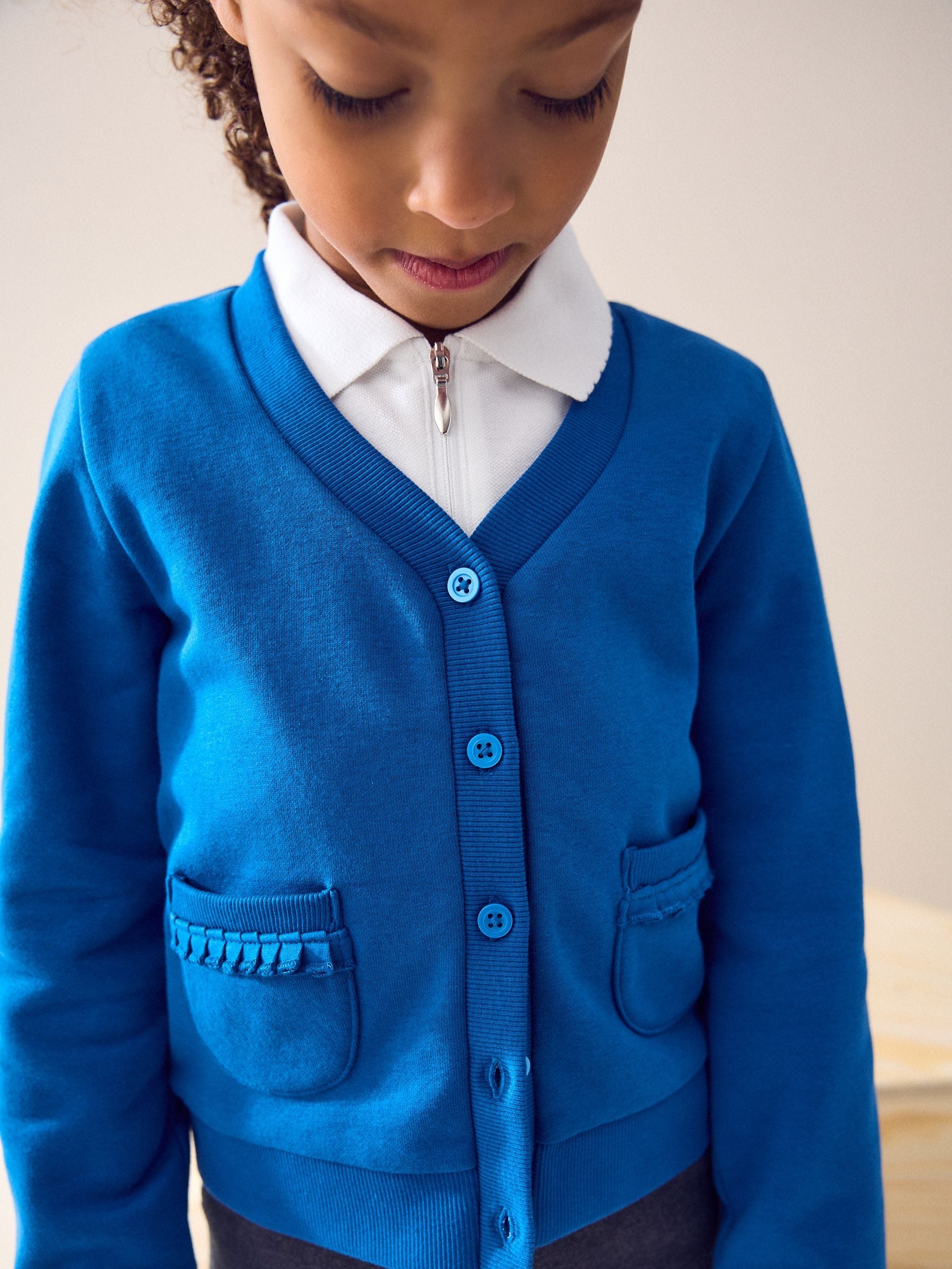 Dsiney Kidz - Blue Cotton Rich Frill Pocket Jersey School Cardigan (3-16yrs) image 5