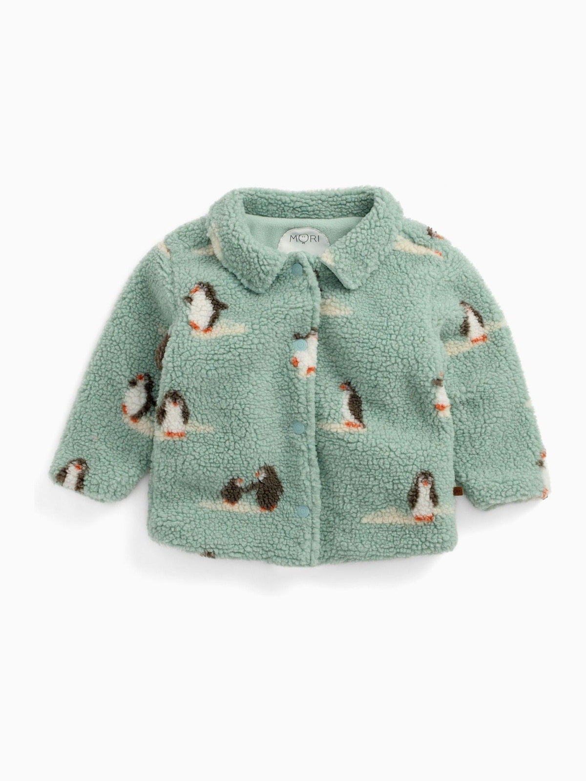 MORI Blue Blue Penguin Print Borg Button Through Shacket - image 4