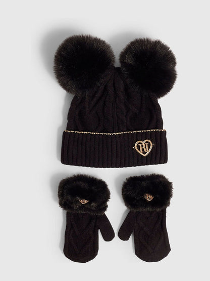 River Island Black Pom Beanie & Gloves Set - image 1