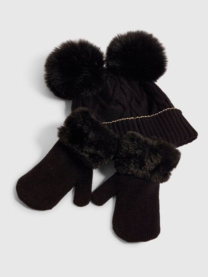 River Island Black Pom Beanie & Gloves Set - image 2