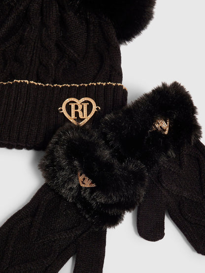 River Island Black Pom Beanie & Gloves Set - image 3