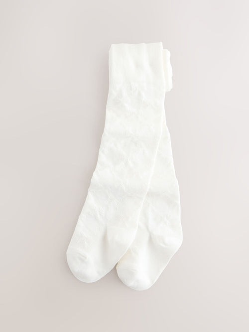 Dsiney Kidz - Cream Cotton Rich Textured Bow Tights image 1