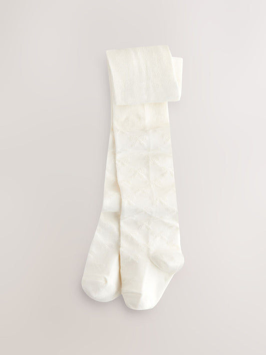 Cream Cotton Rich Textured Bow Tights image 1
