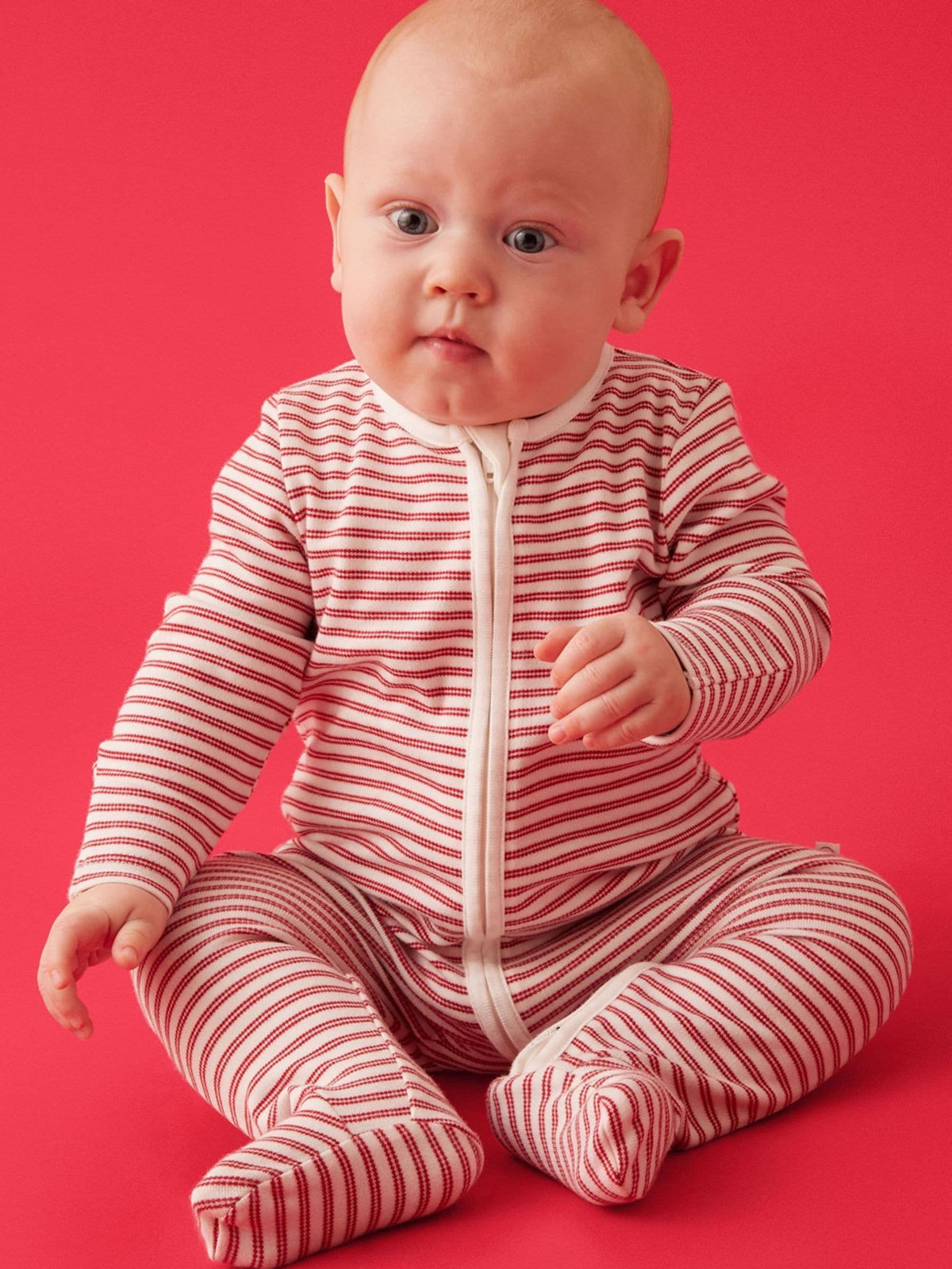 MORI Red Stripe Supersoft Two Way Zip-Up Sleepsuit - image 1