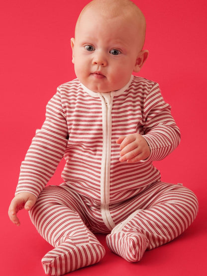 MORI Red Stripe Supersoft Two Way Zip-Up Sleepsuit - image 1