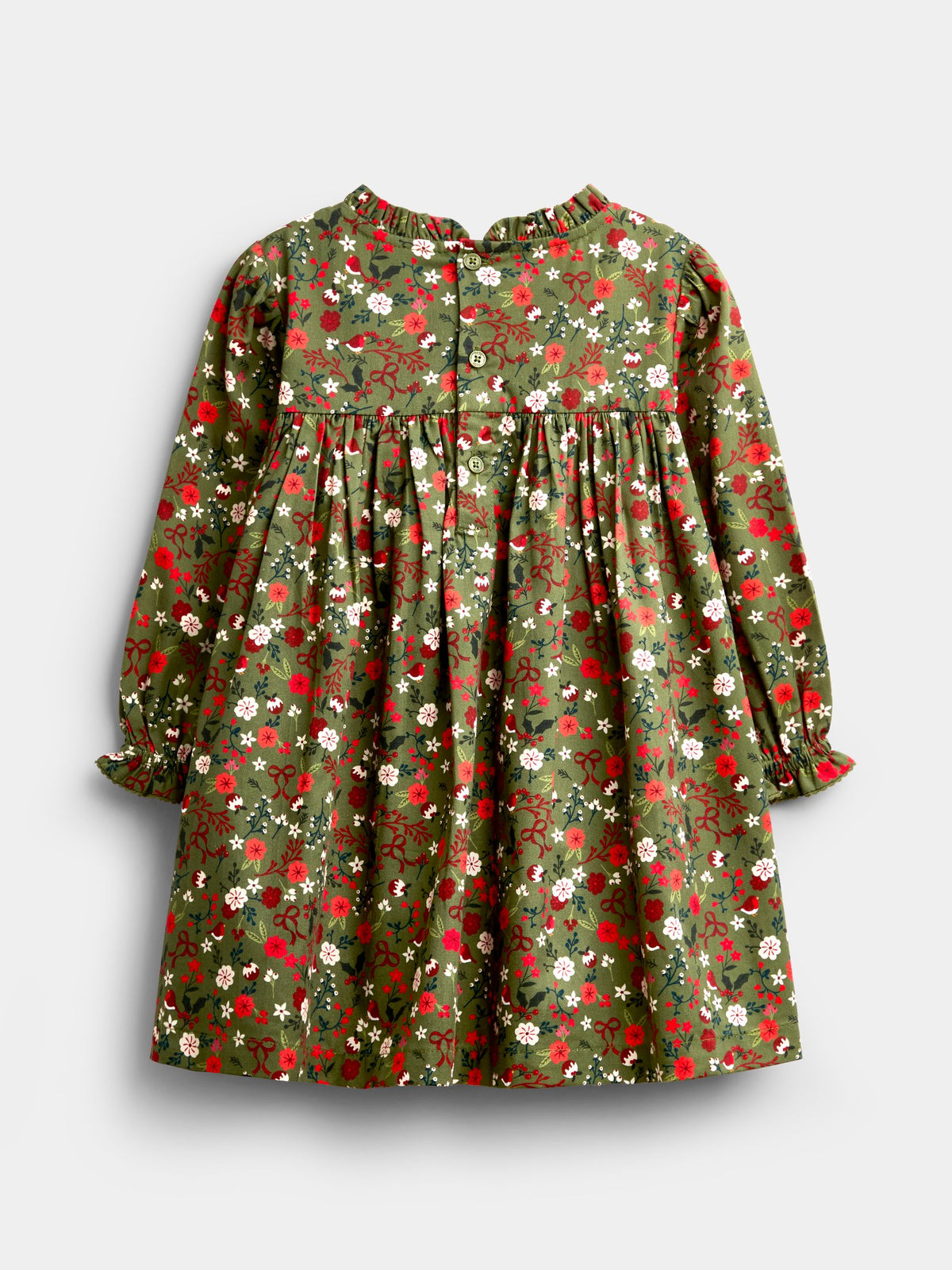 JoJo Maman Bébé Olive Green Christmas Print Smocked Dress - image 2