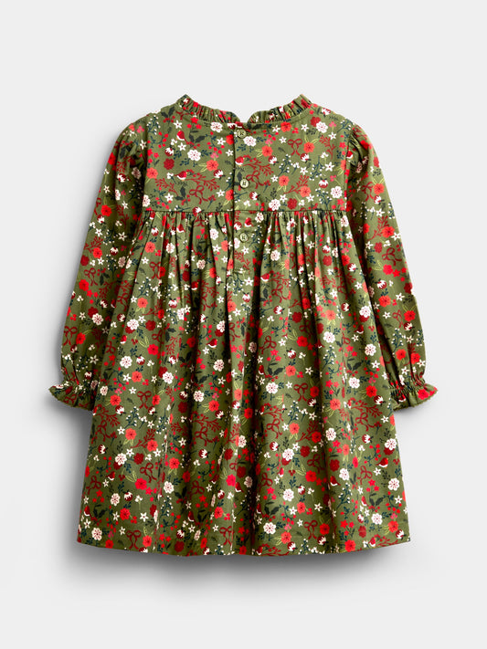 JoJo Maman Bébé Olive Green Christmas Print Smocked Dress - image 2