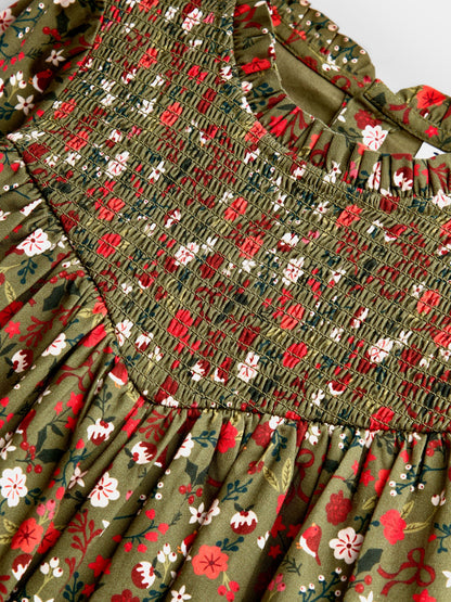 JoJo Maman Bébé Olive Green Christmas Print Smocked Dress - image 3