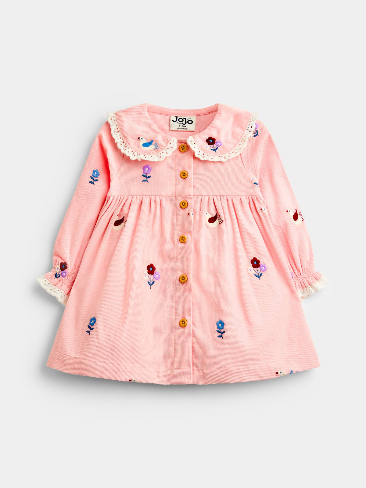 JoJo Maman Bébé Pink Bird & Floral Embroidered Cord Baby Dress - image 1