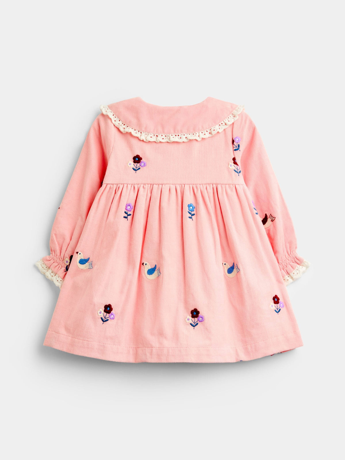 JoJo Maman Bébé Pink Bird & Floral Embroidered Cord Baby Dress - image 2