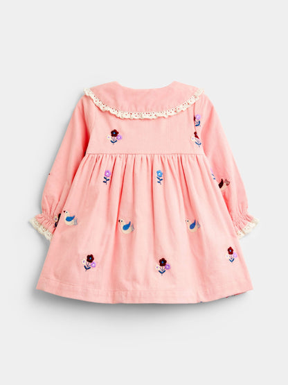 JoJo Maman Bébé Pink Bird & Floral Embroidered Cord Baby Dress - image 2