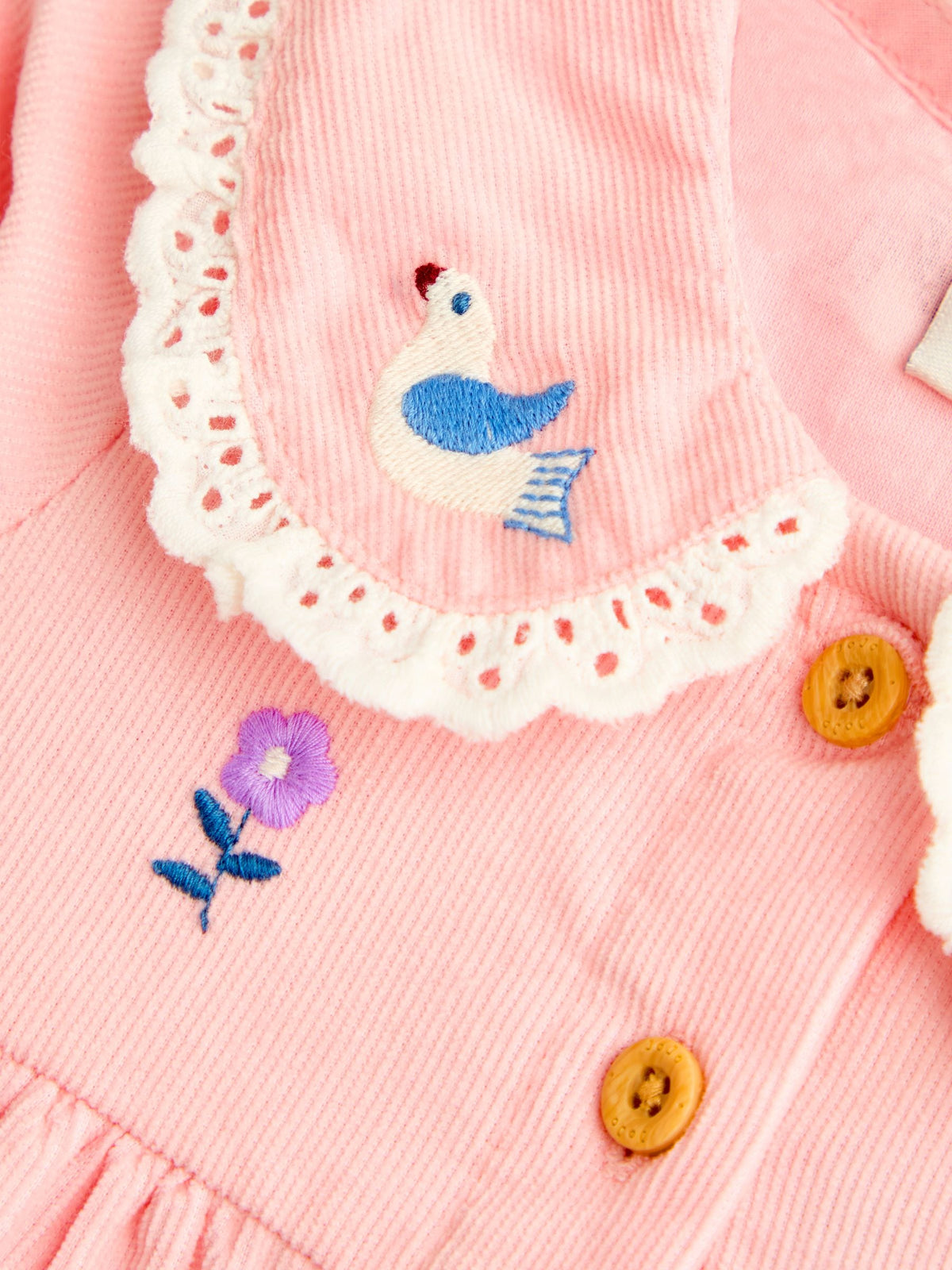 JoJo Maman Bébé Pink Bird & Floral Embroidered Cord Baby Dress - image 3