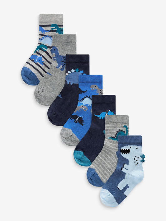 Blue Dino Cotton Rich Socks 7 Pack image 1