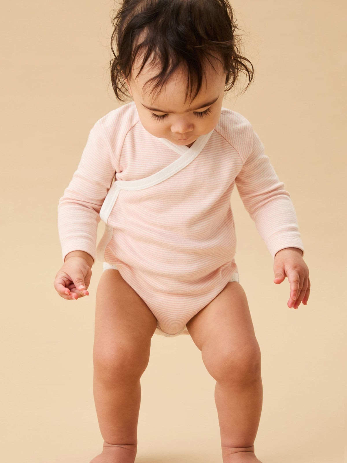 Dsiney Kidz - MORI Pink Blush Stripe Long Sleeve Supersoft Kimono Bodysuit image 1