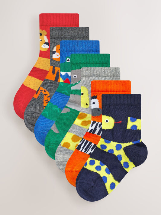 Red/Blue/Green Animal Cotton Rich Socks 7 Pack image 1