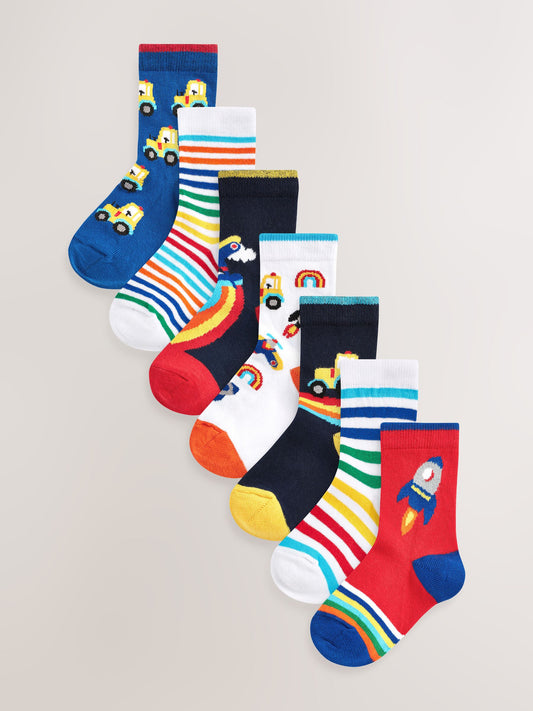 Rainbow Stripe Transport Cotton Rich Socks 7 Pack image 1