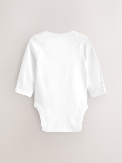 White 3 Pack Kind To Skin Long Sleeve Baby Bodysuits image 3