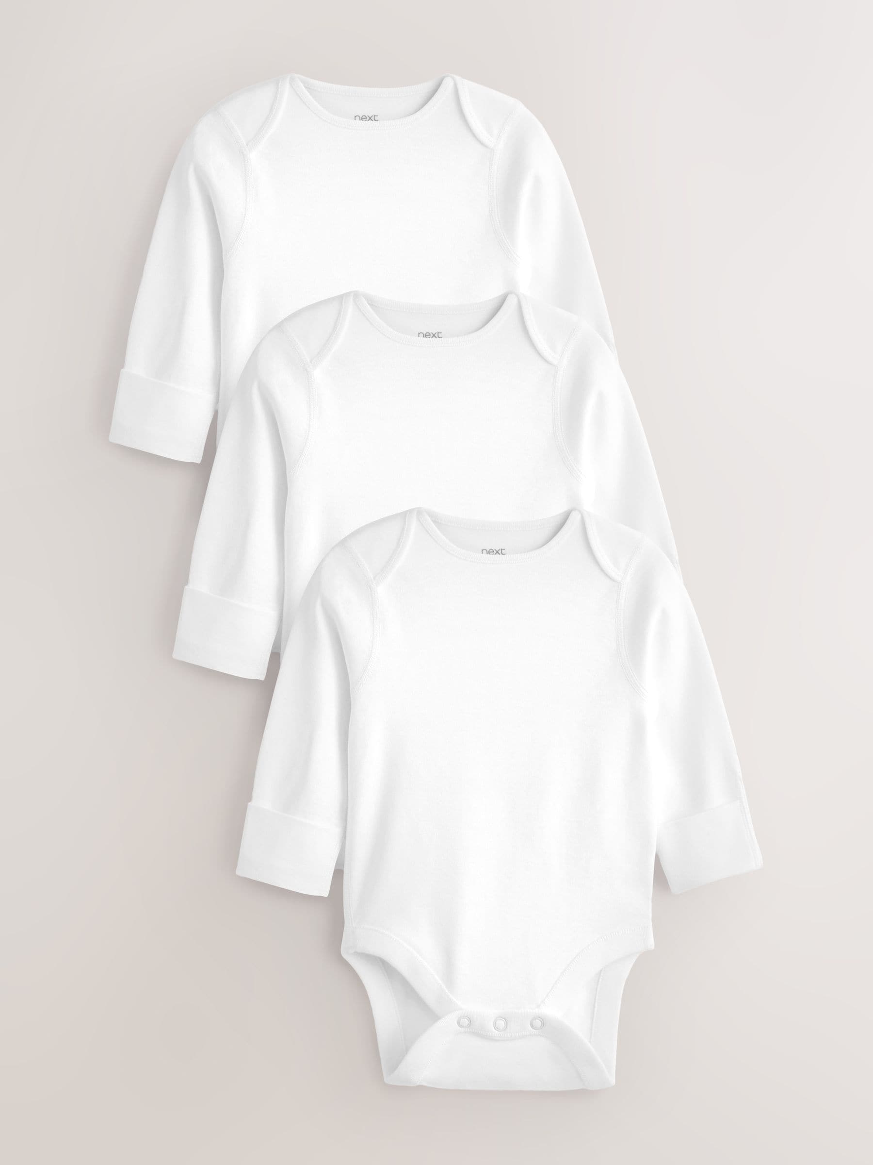 White 3 Pack Kind To Skin Long Sleeve Baby Bodysuits image 1