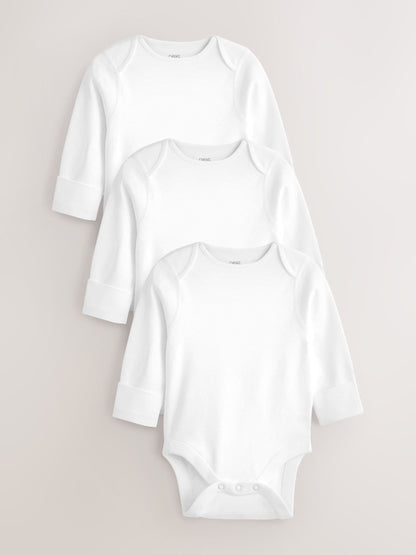 White 3 Pack Kind To Skin Long Sleeve Baby Bodysuits image 1