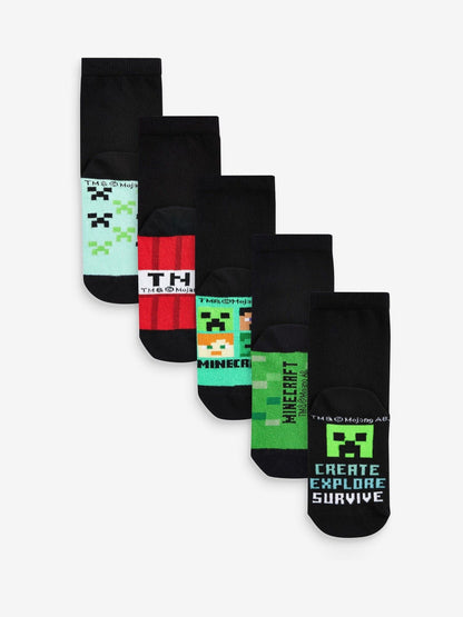 Dsiney Kidz - Minecraft Black Cotton Rich Socks 5 Pack image 1