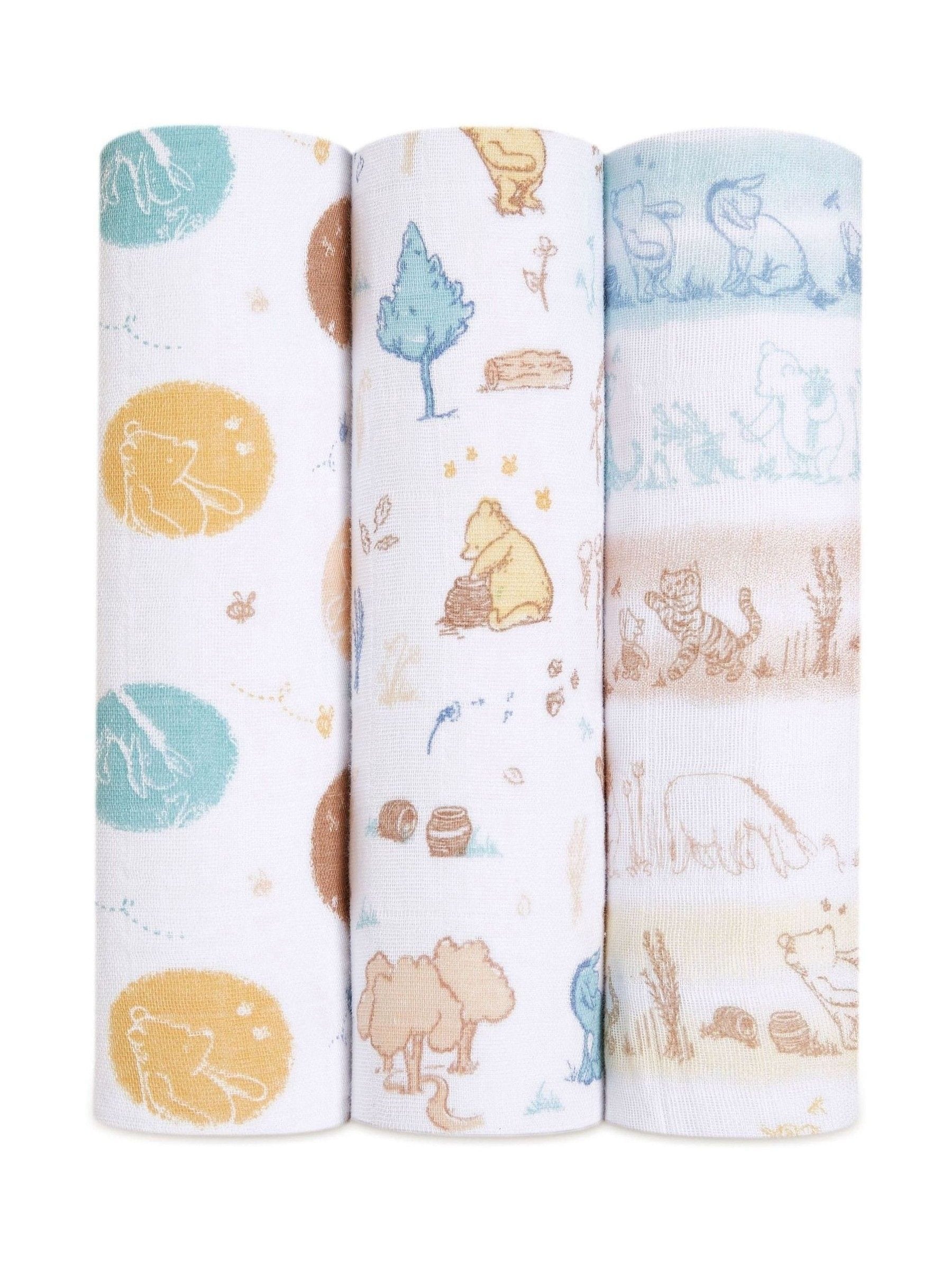 White aden + anais™ Disney Baby Winnie In The Woods Large Muslin Blankets 3 Pack image 1