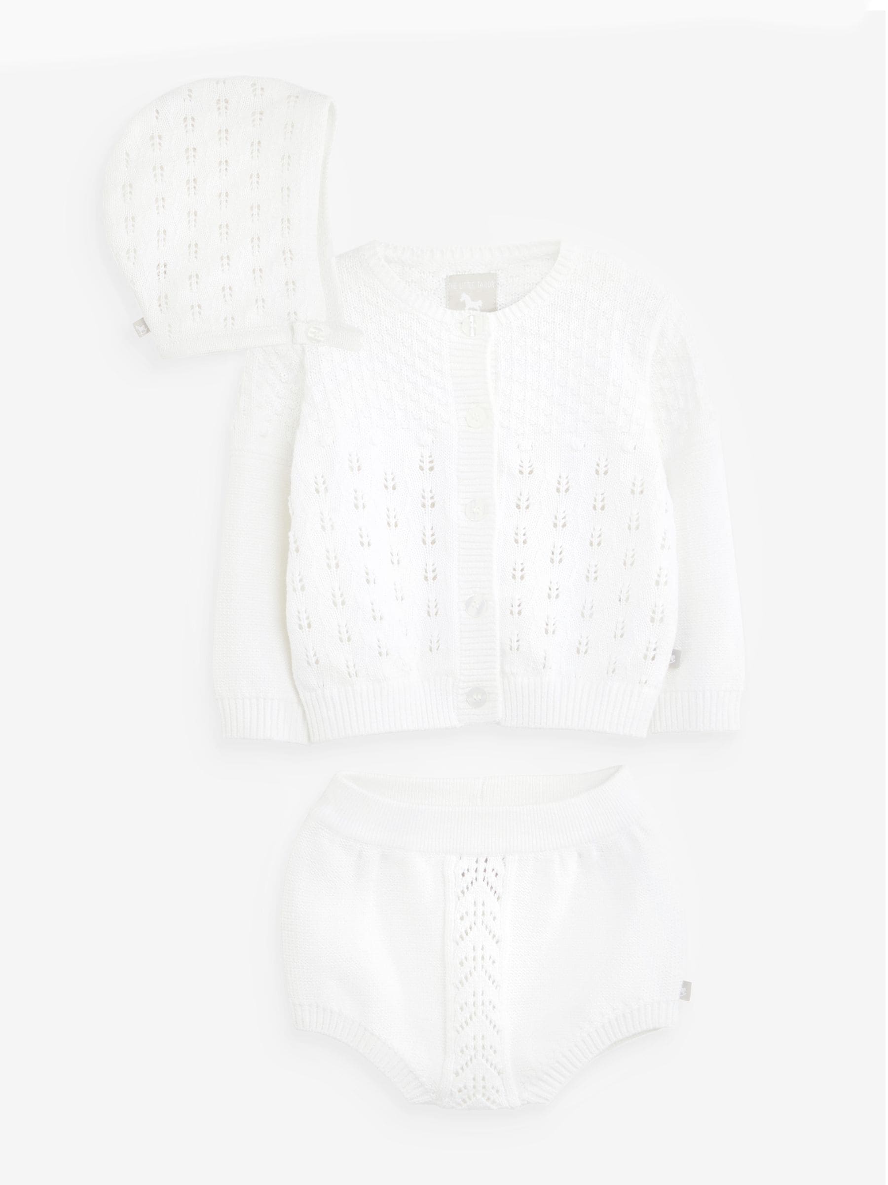 White 100% Cotton Pointelle Baby 3 Piece Gift Set image 2