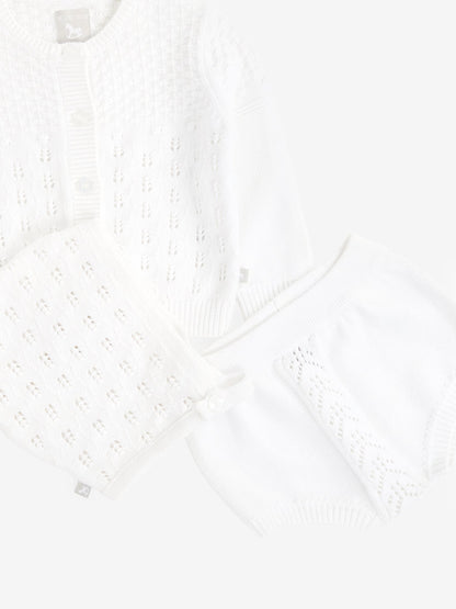 White 100% Cotton Pointelle Baby 3 Piece Gift Set image 5