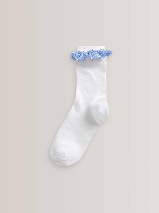 Blue 5 Pack Cotton Rich Gingham Ankle School Socks image 3