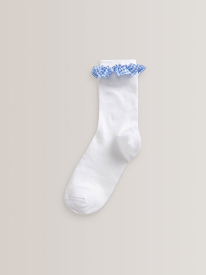 Blue 5 Pack Cotton Rich Gingham Ankle School Socks image 2
