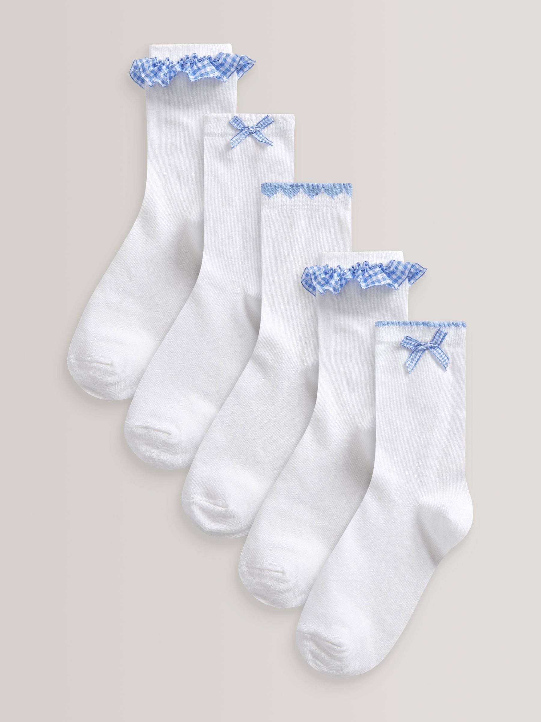 Blue 5 Pack Cotton Rich Gingham Ankle School Socks image 1